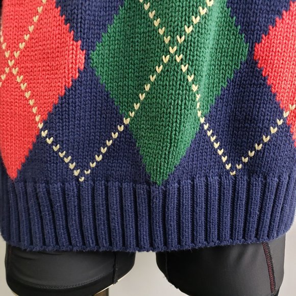 Vintage Tally Ho Argyle knit 100% Cotton sweater soft comfortable warm XL - Picture 5 of 7